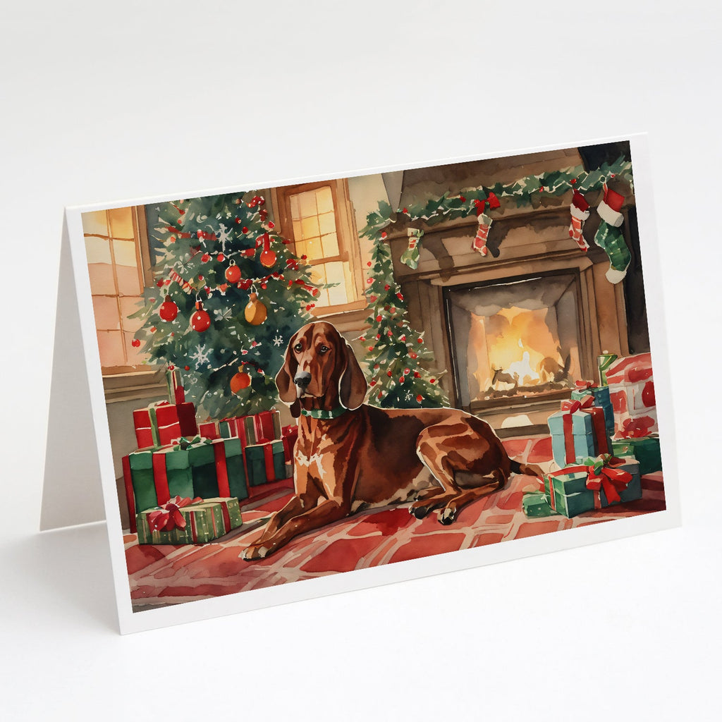 Redbone Coonhound Cozy Christmas Greeting Cards Pack of 8 Blank Cards with Envelopes Whimsical A7 Size 5x7