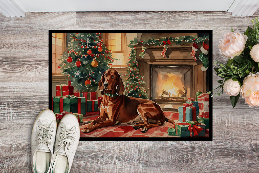 Redbone Coonhound Cozy Christmas Doormat Indoor Outdoor 24H X 36W Front Door Mat Rugs for Entryway, Non Slip Washable Low Pile,