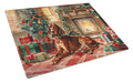 Redbone Coonhound Cozy Christmas Cutting Board Tempered Glass Kitchen Cutting Surface, Heat Resistant Chopping, Non-Slip Feet, Food Prep & Serving