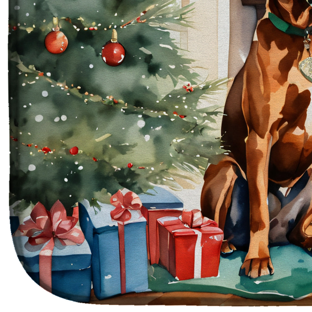 Rhodesian Ridgeback Cozy Christmas Dish Drying Mat Absorbent Dish Drying Mat Pad for Kitchen Counter Dish Drainer Mat for Countertop, 14 x 21", Multicolor
