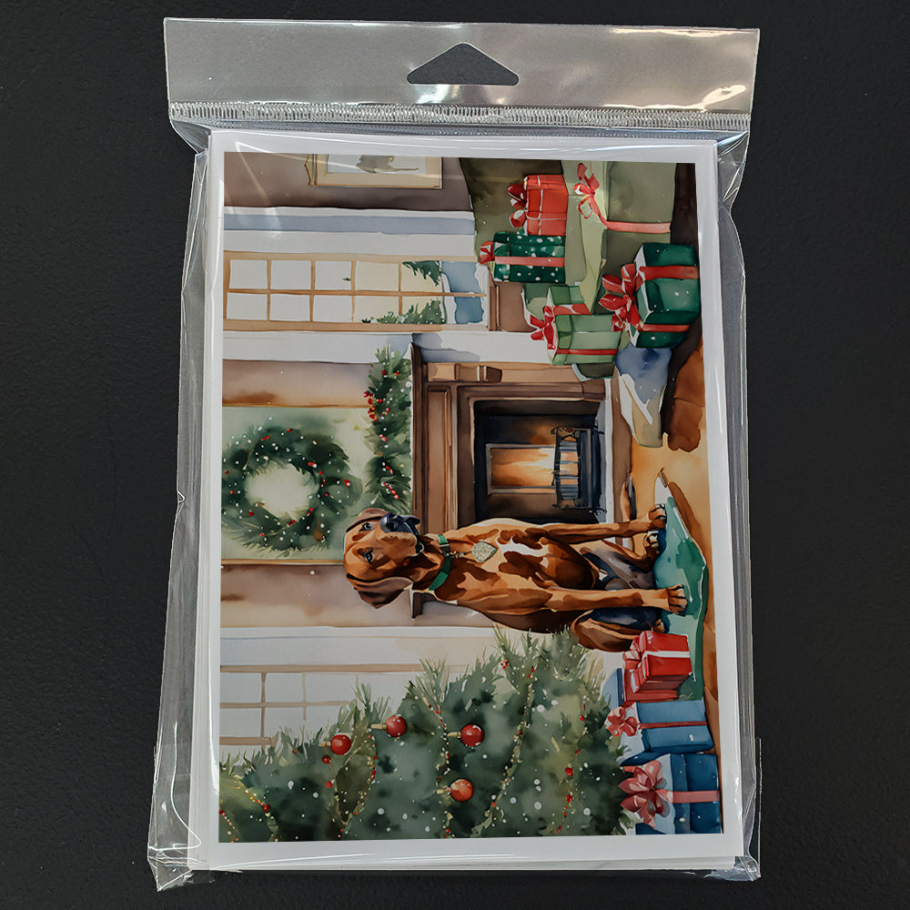 Rhodesian Ridgeback Cozy Christmas Greeting Cards Pack of 8 Blank Cards with Envelopes Whimsical A7 Size 5x7