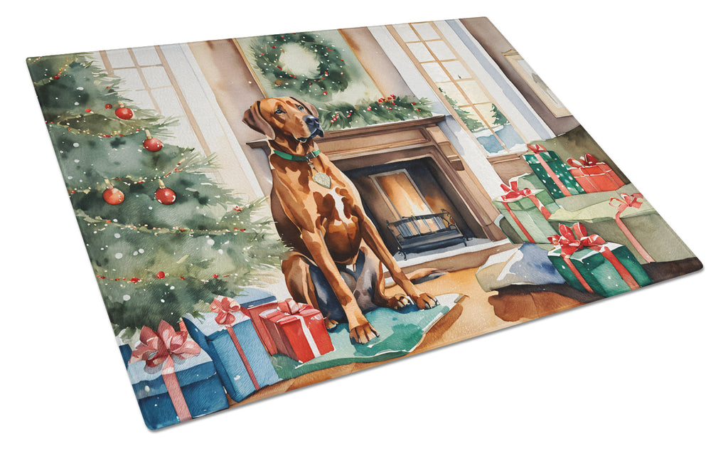 Rhodesian Ridgeback Cozy Christmas Cutting Board Tempered Glass Kitchen Cutting Surface, Heat Resistant Chopping, Non-Slip Feet, Food Prep & Serving