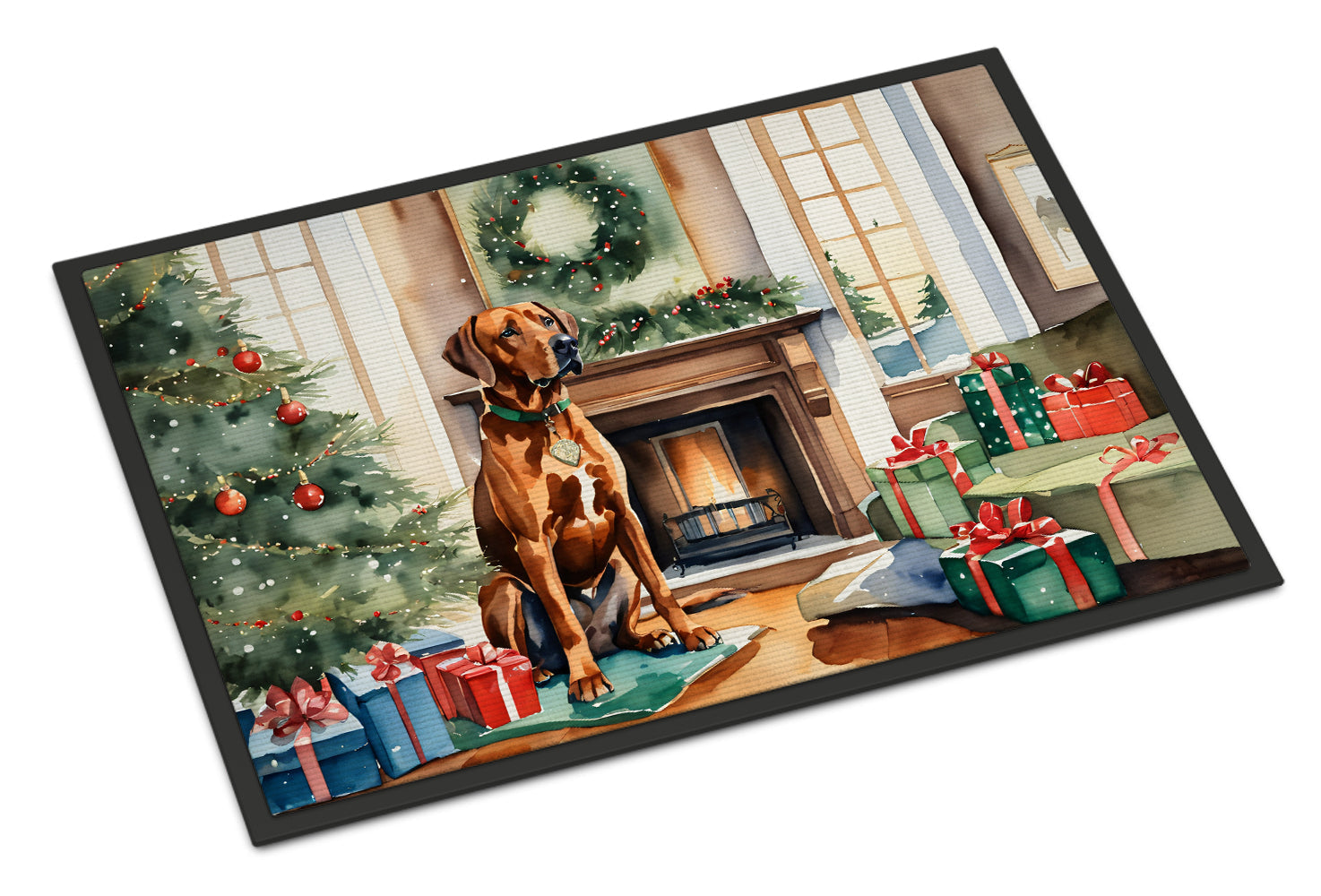 Rhodesian Ridgeback Cozy Christmas Doormat Indoor Outdoor 18H X 27W Front Door Mat Rugs for Entryway, Non Slip Washable