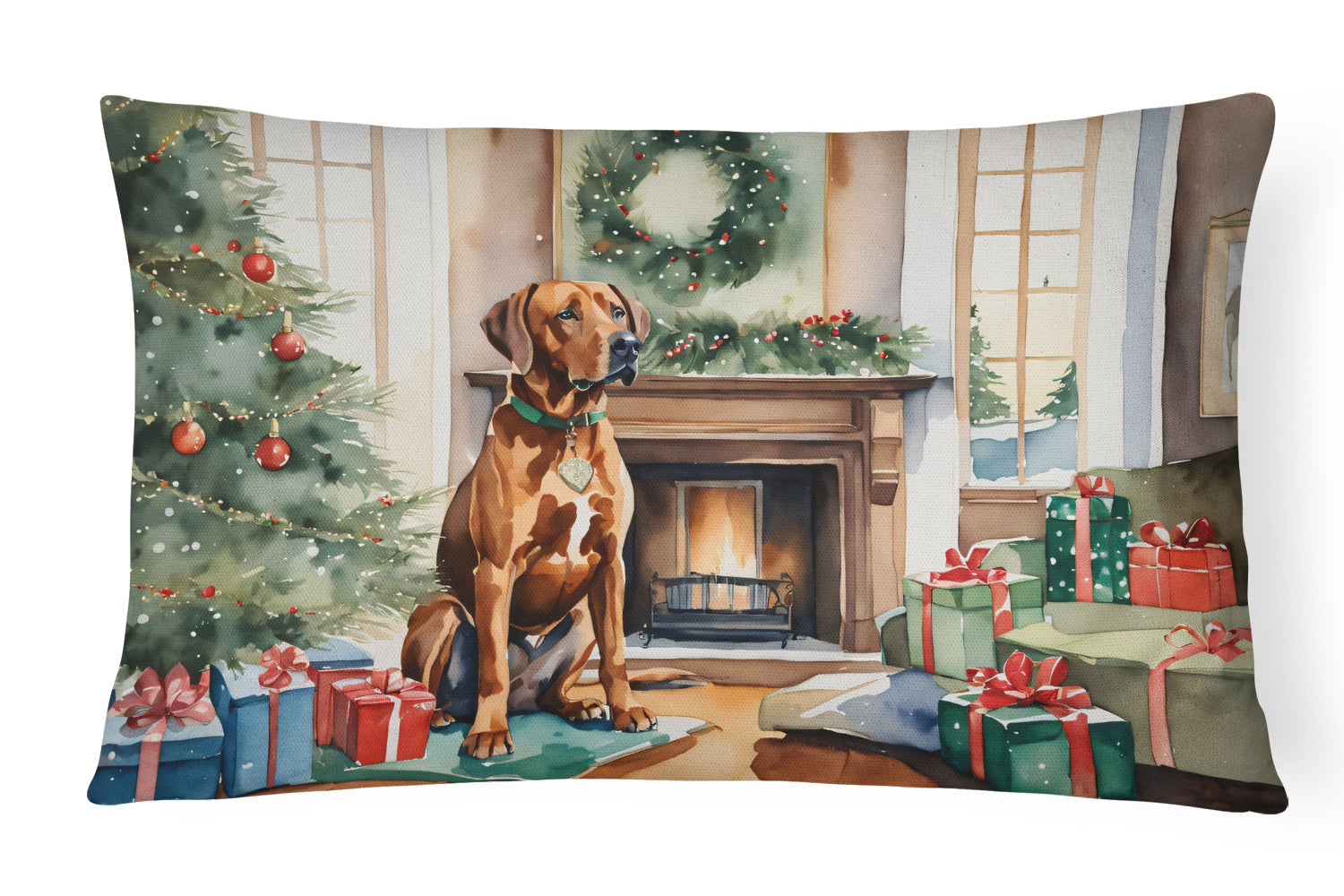 Rhodesian Ridgeback Cozy Christmas Decorative Throw Pillow 12x16 Indoor Outdoor Accent Cushion, Fabric Cover with Insert for Sofa, Bed, Porch & Living Room