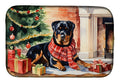 Rottweiler Cozy Christmas Dish Drying Mat Absorbent Dish Drying Mat Pad for Kitchen Counter Dish Drainer Mat for Countertop, 14 x 21", Multicolor