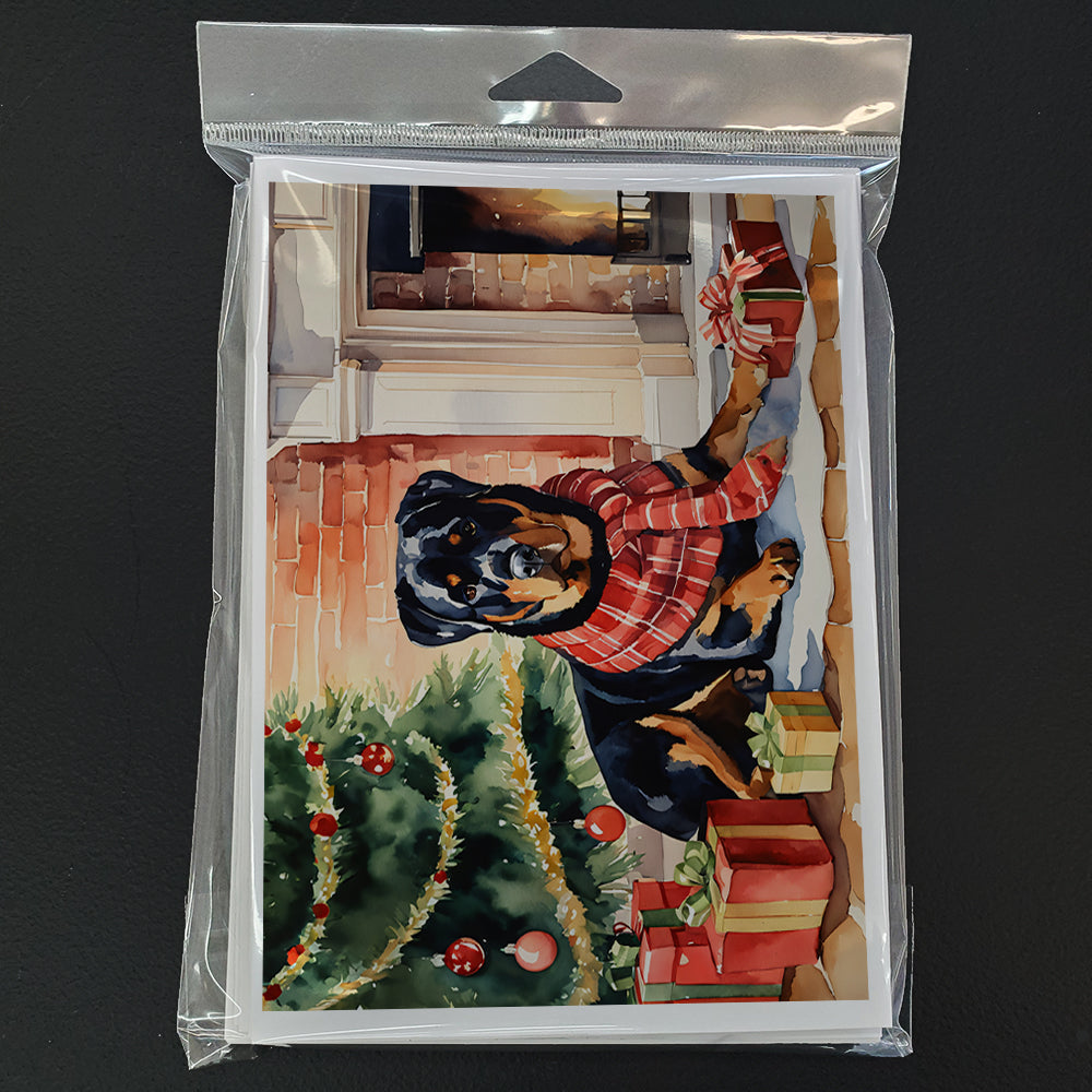 Rottweiler Cozy Christmas Greeting Cards Pack of 8 Blank Cards with Envelopes Whimsical A7 Size 5x7