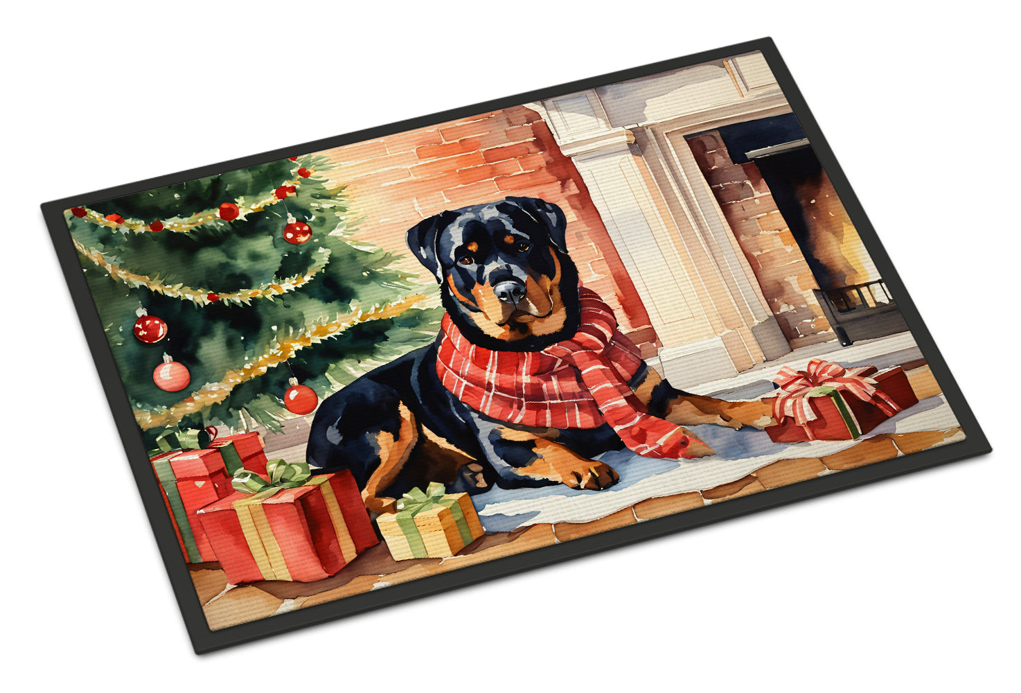 Rottweiler Cozy Christmas Doormat Indoor Outdoor 24H X 36W Front Door Mat Rugs for Entryway, Non Slip Washable Low Pile,