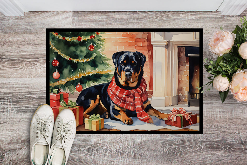 Rottweiler Cozy Christmas Doormat Indoor Outdoor 24H X 36W Front Door Mat Rugs for Entryway, Non Slip Washable Low Pile,