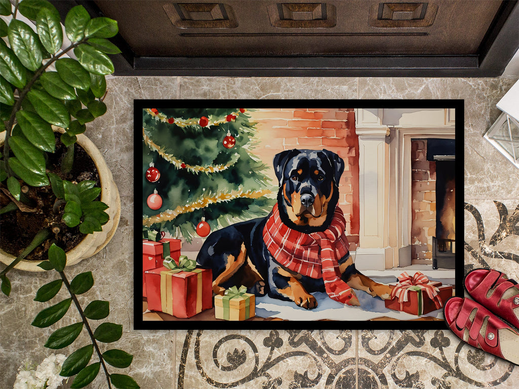 Rottweiler Cozy Christmas Doormat Indoor Outdoor 18H X 27W Front Door Mat Rugs for Entryway, Non Slip Washable