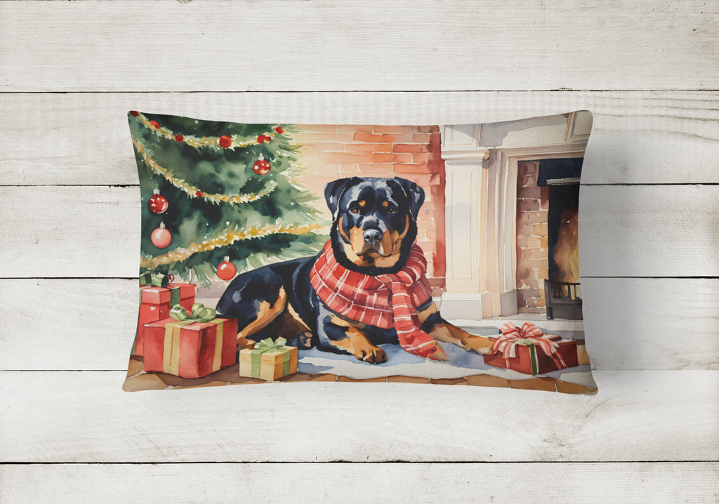 Rottweiler Cozy Christmas Decorative Throw Pillow 12x16 Indoor Outdoor Accent Cushion, Fabric Cover with Insert for Sofa, Bed, Porch & Living Room