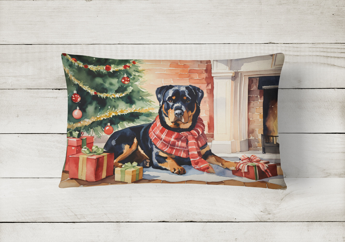 Rottweiler Cozy Christmas Decorative Throw Pillow 12x16 Indoor Outdoor Accent Cushion, Fabric Cover with Insert for Sofa, Bed, Porch & Living Room