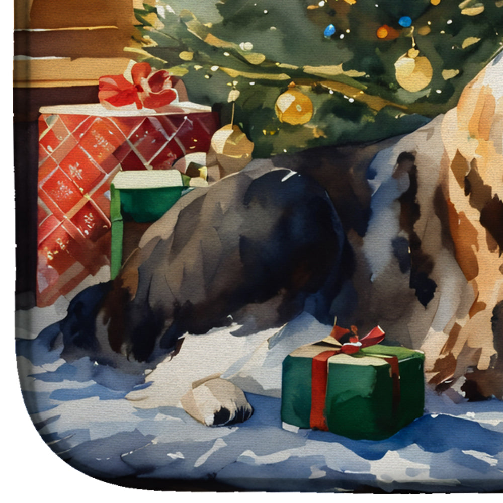 Saint Bernard Cozy Christmas Dish Drying Mat Absorbent Dish Drying Mat Pad for Kitchen Counter Dish Drainer Mat for Countertop, 14 x 21", Multicolor