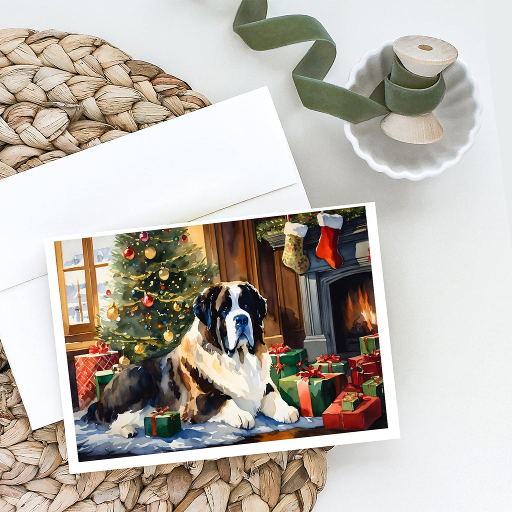 Saint Bernard Cozy Christmas Greeting Cards Pack of 8 Blank Cards with Envelopes Whimsical A7 Size 5x7