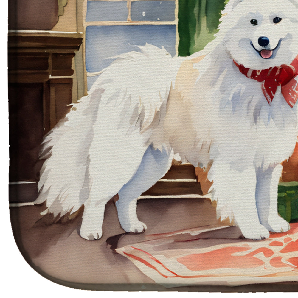 Samoyed Cozy Christmas Dish Drying Mat Absorbent Dish Drying Mat Pad for Kitchen Counter Dish Drainer Mat for Countertop, 14 x 21", Multicolor
