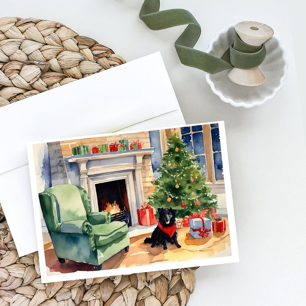 Schipperke Cozy Christmas Greeting Cards Pack of 8 Blank Cards with Envelopes Whimsical A7 Size 5x7