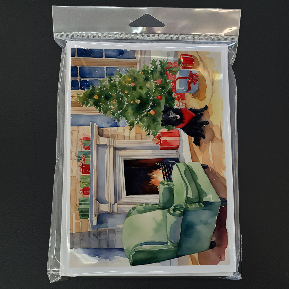Schipperke Cozy Christmas Greeting Cards Pack of 8 Blank Cards with Envelopes Whimsical A7 Size 5x7