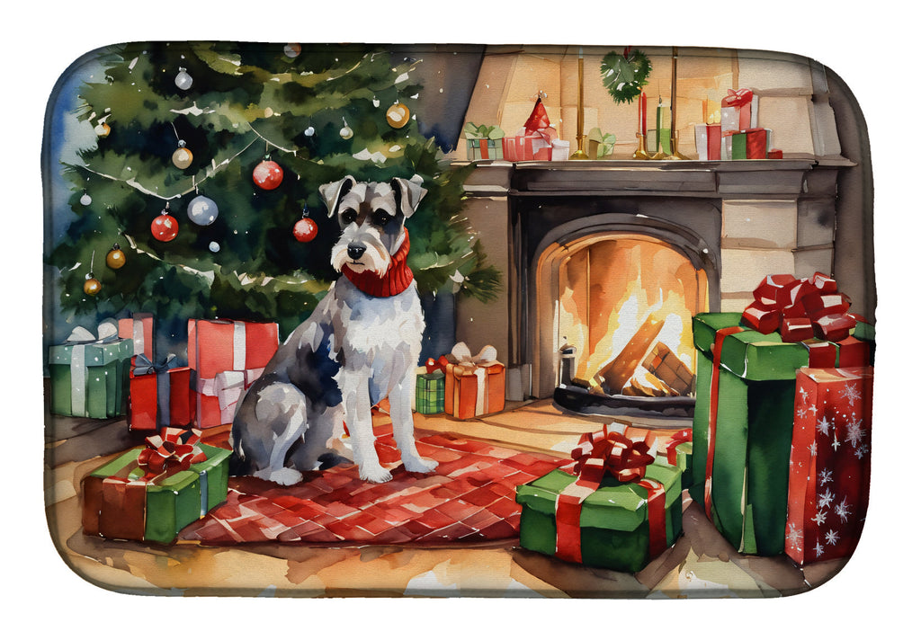 Schnauzer Cozy Christmas Dish Drying Mat Absorbent Dish Drying Mat Pad for Kitchen Counter Dish Drainer Mat for Countertop, 14 x 21", Multicolor