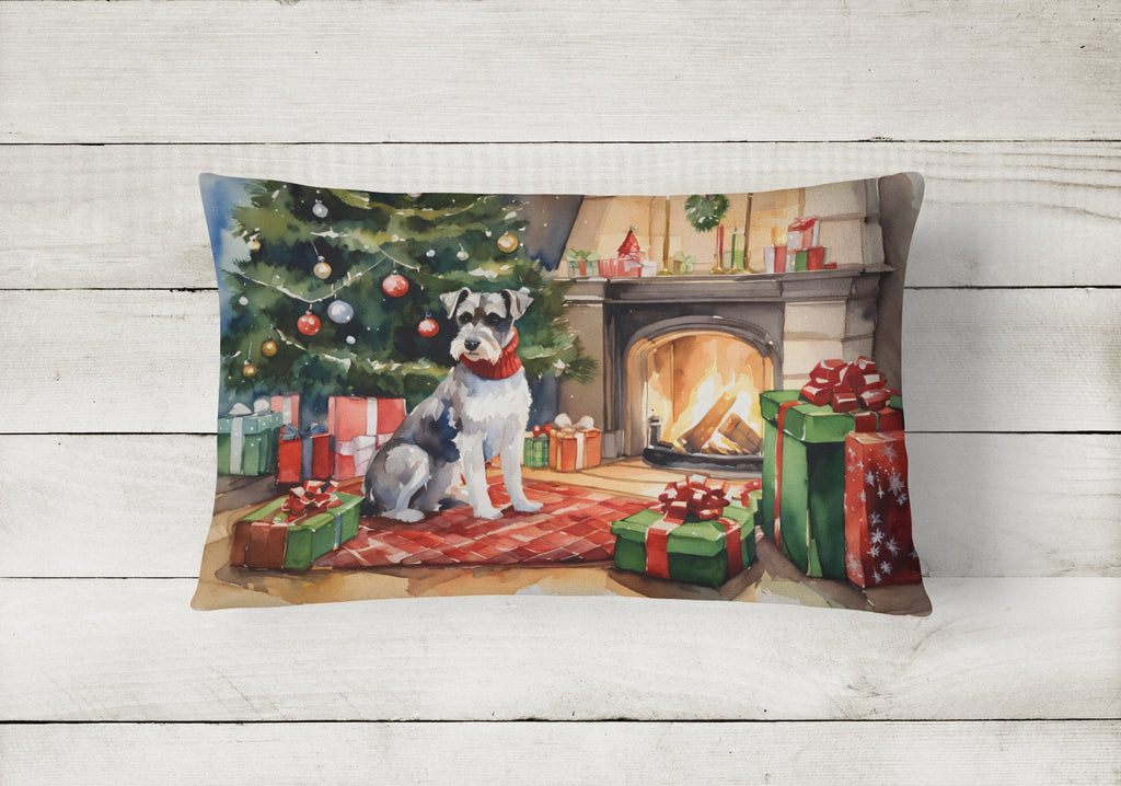 Schnauzer Cozy Christmas Decorative Throw Pillow 12x16 Indoor Outdoor Accent Cushion, Fabric Cover with Insert for Sofa, Bed, Porch & Living Room