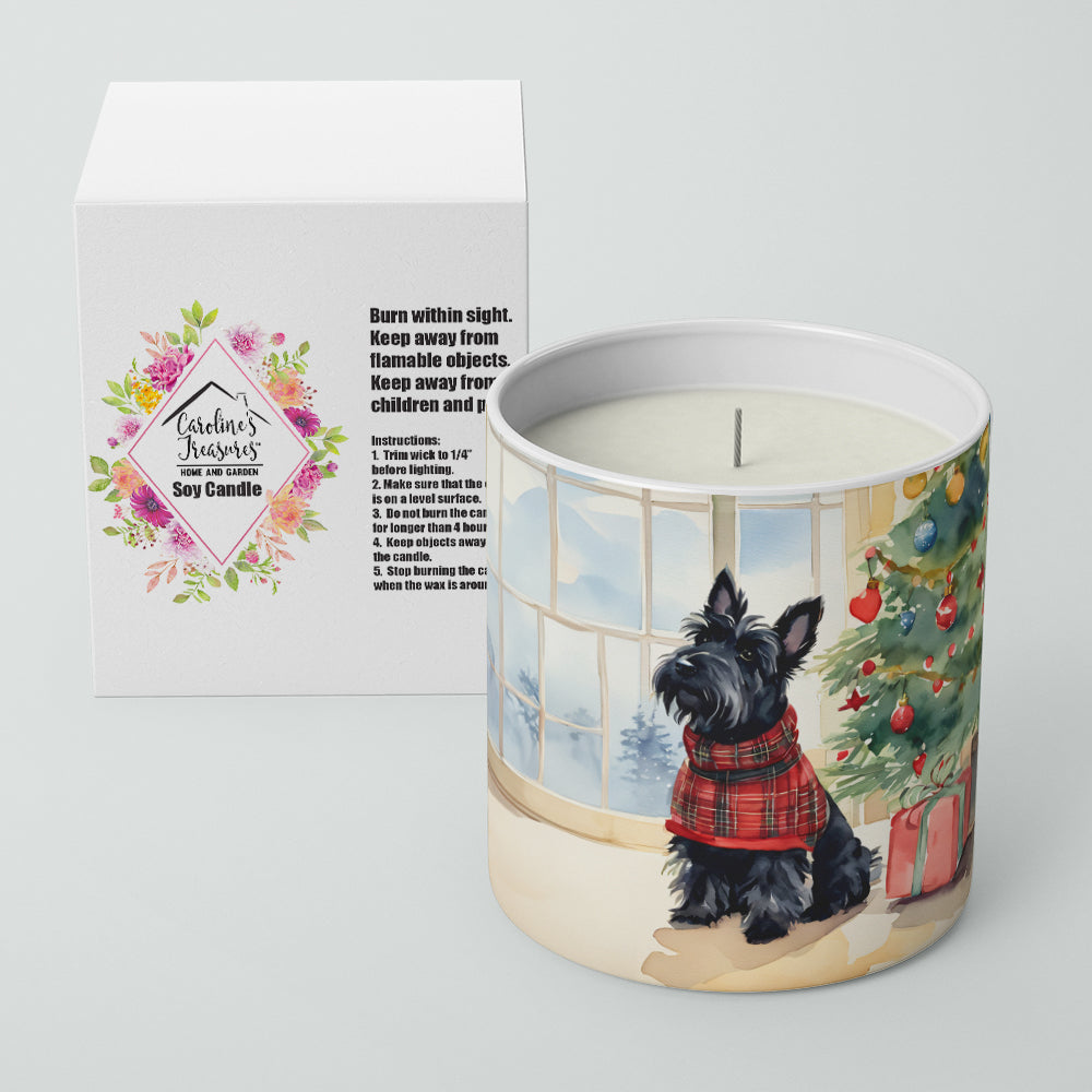 Scottish Terrier Cozy Christmas Decorative Soy Candle Nature Soy Wax Essential Oil Home Decor Ideal for Bedroom Kitchen Bath Office Gift, 10 oz