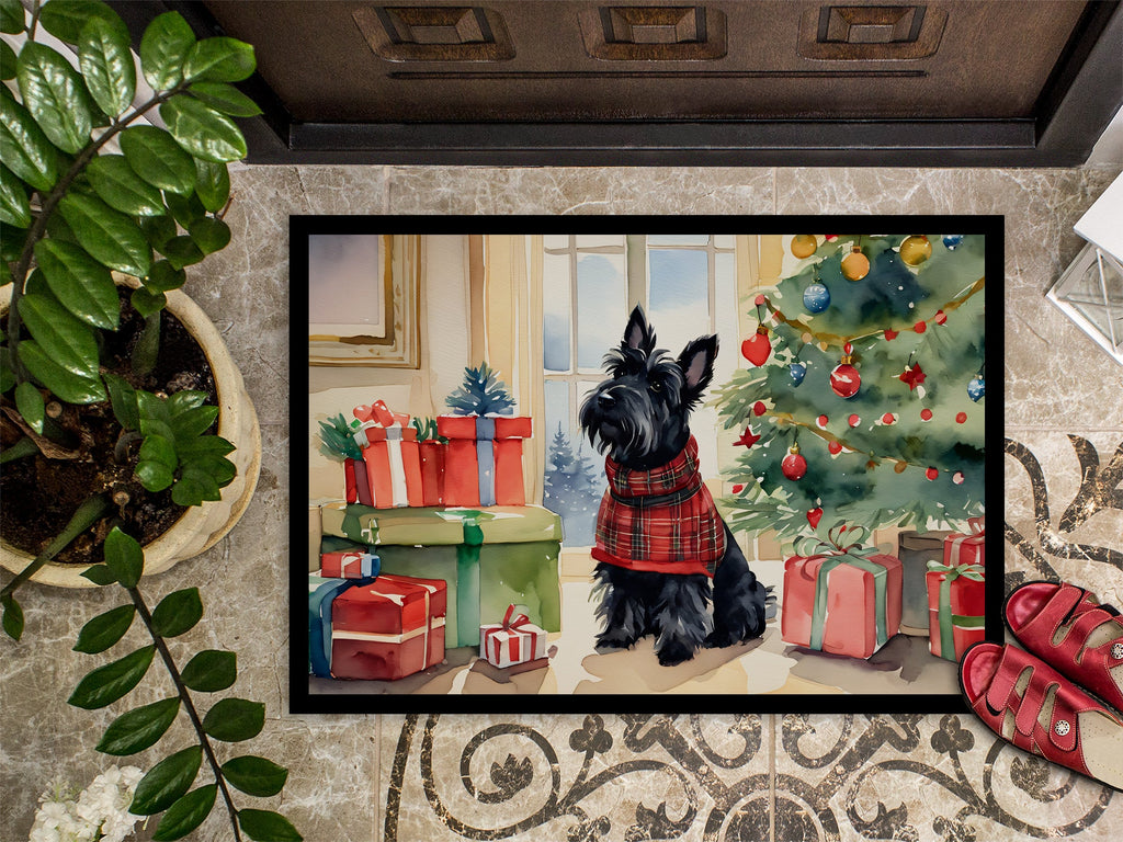 Scottish Terrier Cozy Christmas Doormat Indoor Outdoor 24H X 36W Front Door Mat Rugs for Entryway, Non Slip Washable Low Pile,