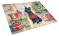 Scottish Terrier Cozy Christmas Cutting Board Tempered Glass Kitchen Cutting Surface, Heat Resistant Chopping, Non-Slip Feet, Food Prep & Serving