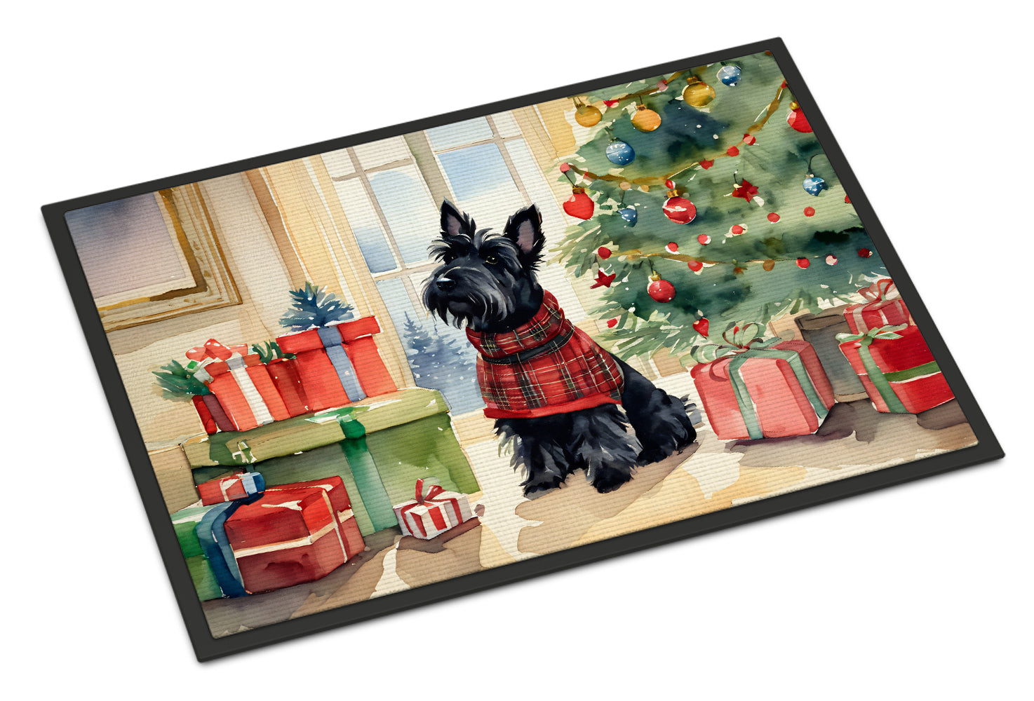 Scottish Terrier Cozy Christmas Doormat Indoor Outdoor 18H X 27W Front Door Mat Rugs for Entryway, Non Slip Washable