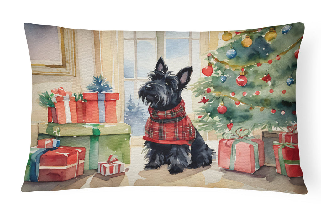 Scottish Terrier Cozy Christmas Decorative Throw Pillow 12x16 Indoor Outdoor Accent Cushion, Fabric Cover with Insert for Sofa, Bed, Porch & Living Room
