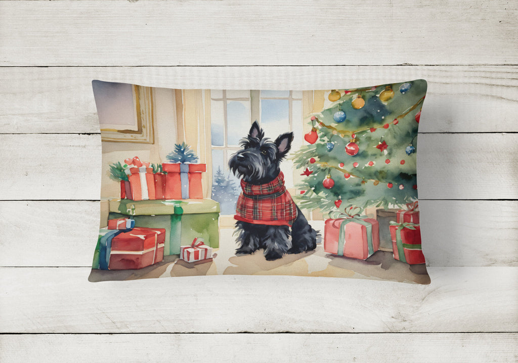Scottish Terrier Cozy Christmas Decorative Throw Pillow 12x16 Indoor Outdoor Accent Cushion, Fabric Cover with Insert for Sofa, Bed, Porch & Living Room