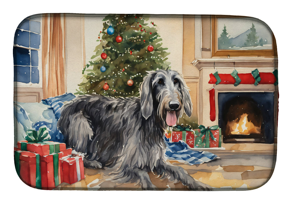 Scottish Deerhound Cozy Christmas Dish Drying Mat Absorbent Dish Drying Mat Pad for Kitchen Counter Dish Drainer Mat for Countertop, 14 x 21", Multicolor