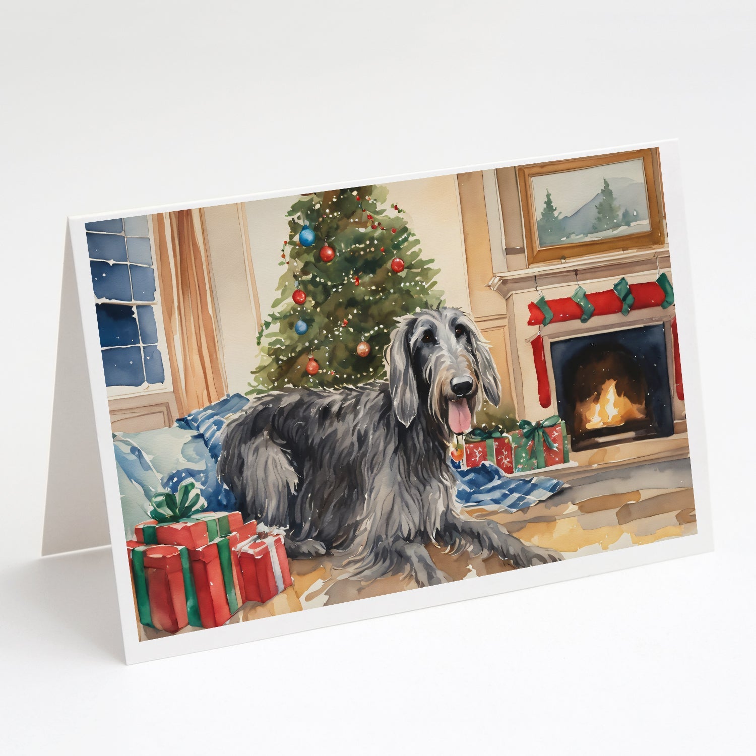 Scottish Deerhound Cozy Christmas Greeting Cards Pack of 8 Blank Cards with Envelopes Whimsical A7 Size 5x7