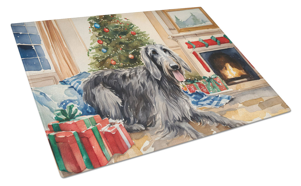 Scottish Deerhound Cozy Christmas Cutting Board Tempered Glass Kitchen Cutting Surface, Heat Resistant Chopping, Non-Slip Feet, Food Prep & Serving