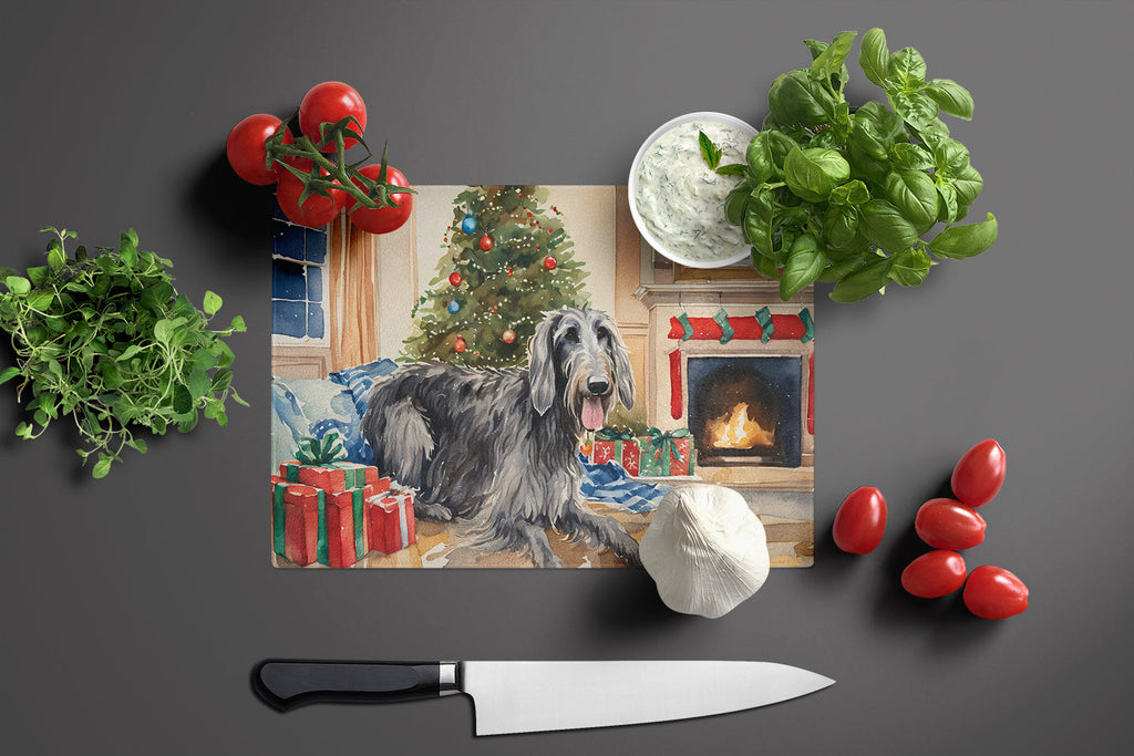 Scottish Deerhound Cozy Christmas Cutting Board Tempered Glass Kitchen Cutting Surface, Heat Resistant Chopping, Non-Slip Feet, Food Prep & Serving