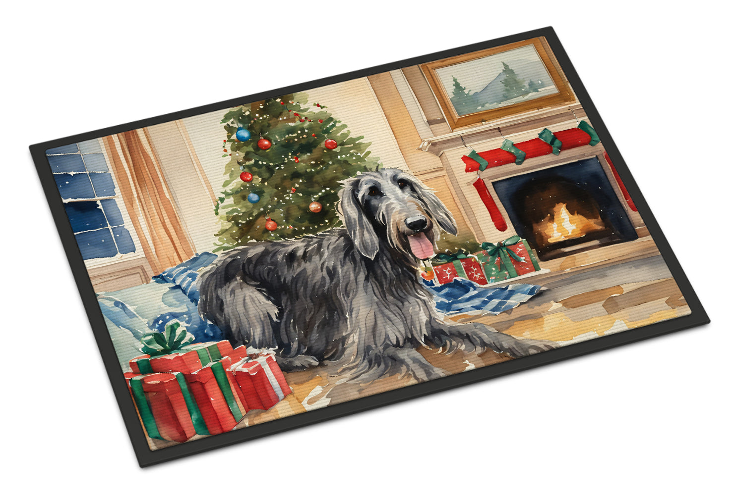 Scottish Deerhound Cozy Christmas Doormat Indoor Outdoor 18H X 27W Front Door Mat Rugs for Entryway, Non Slip Washable