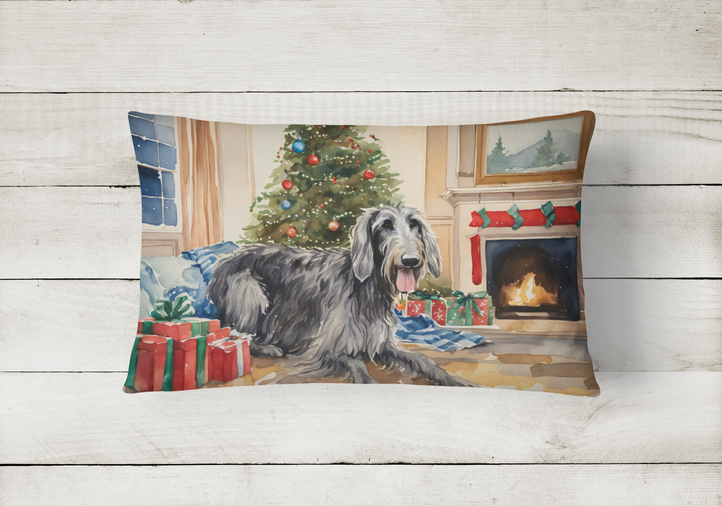 Scottish Deerhound Cozy Christmas Decorative Throw Pillow 12x16 Indoor Outdoor Accent Cushion, Fabric Cover with Insert for Sofa, Bed, Porch & Living Room