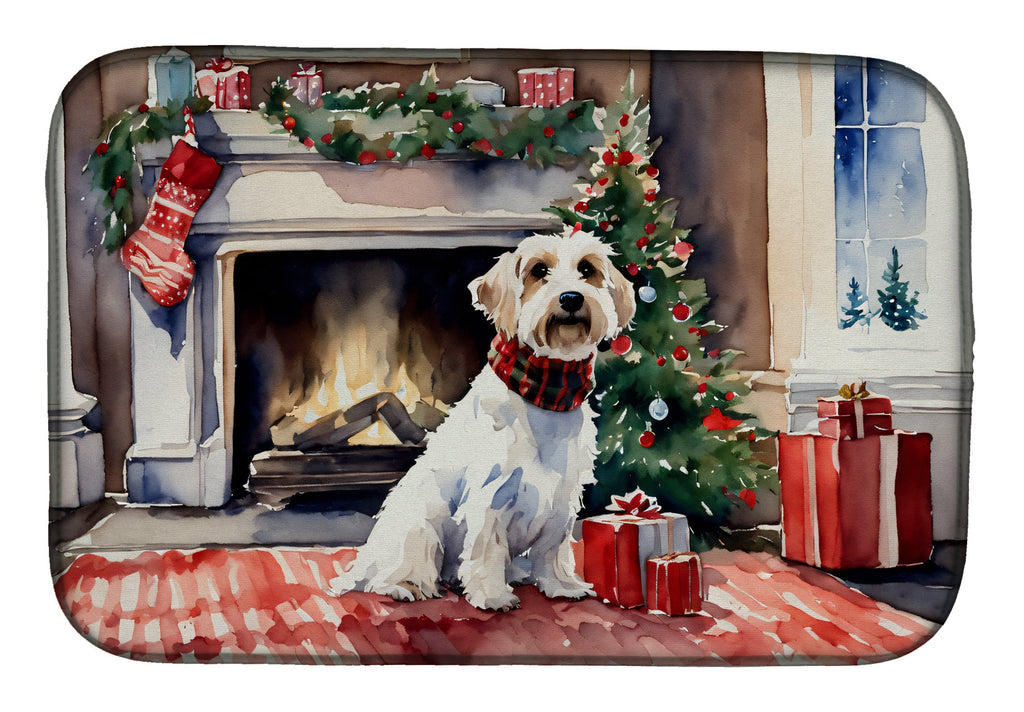 Sealyham Terrier Cozy Christmas Dish Drying Mat Absorbent Dish Drying Mat Pad for Kitchen Counter Dish Drainer Mat for Countertop, 14 x 21", Multicolor