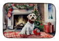 Sealyham Terrier Cozy Christmas Dish Drying Mat Absorbent Dish Drying Mat Pad for Kitchen Counter Dish Drainer Mat for Countertop, 14 x 21", Multicolor