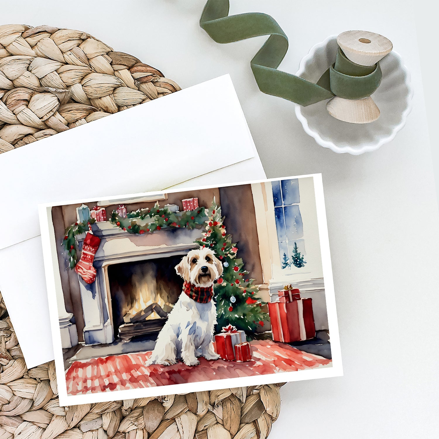 Sealyham Terrier Cozy Christmas Greeting Cards Pack of 8 Blank Cards with Envelopes Whimsical A7 Size 5x7
