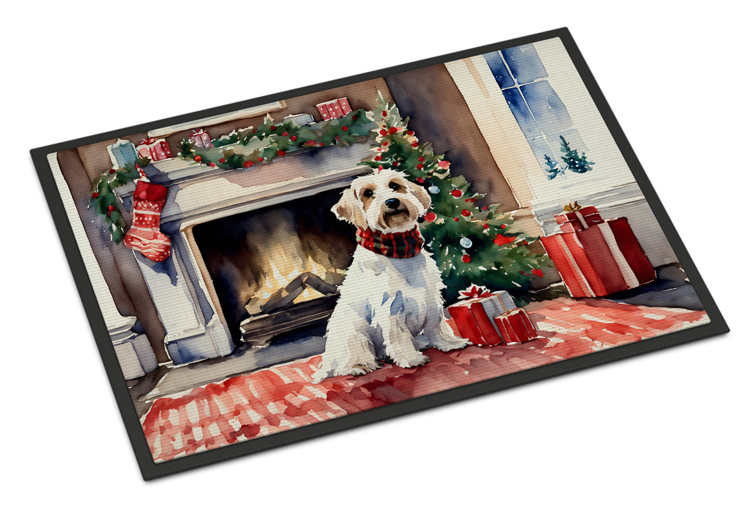 Sealyham Terrier Cozy Christmas Doormat Indoor Outdoor 24H X 36W Front Door Mat Rugs for Entryway, Non Slip Washable Low Pile,