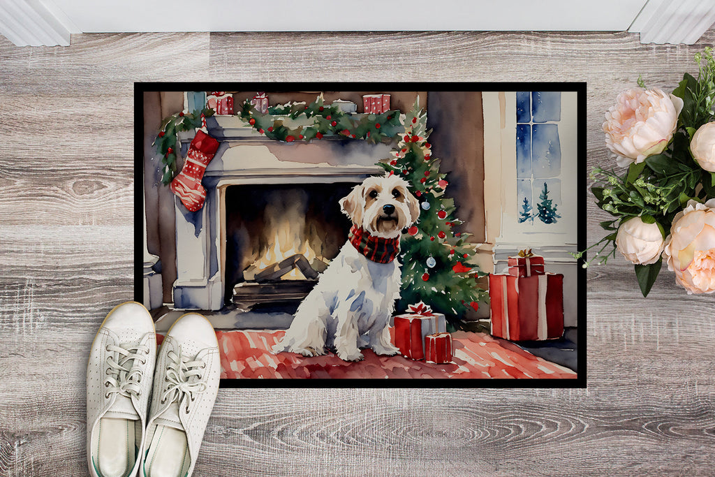 Sealyham Terrier Cozy Christmas Doormat Indoor Outdoor 18H X 27W Front Door Mat Rugs for Entryway, Non Slip Washable