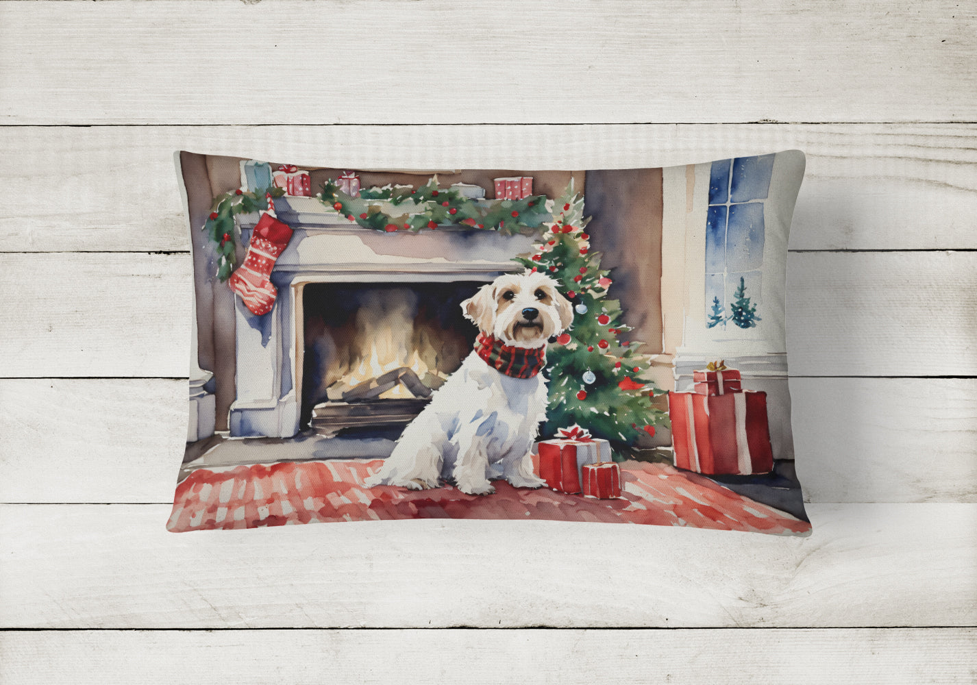Sealyham Terrier Cozy Christmas Decorative Throw Pillow 12x16 Indoor Outdoor Accent Cushion, Fabric Cover with Insert for Sofa, Bed, Porch & Living Room