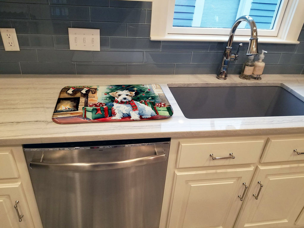 Sealyham Terrier Cozy Christmas Dish Drying Mat Absorbent Dish Drying Mat Pad for Kitchen Counter Dish Drainer Mat for Countertop, 14 x 21", Multicolor