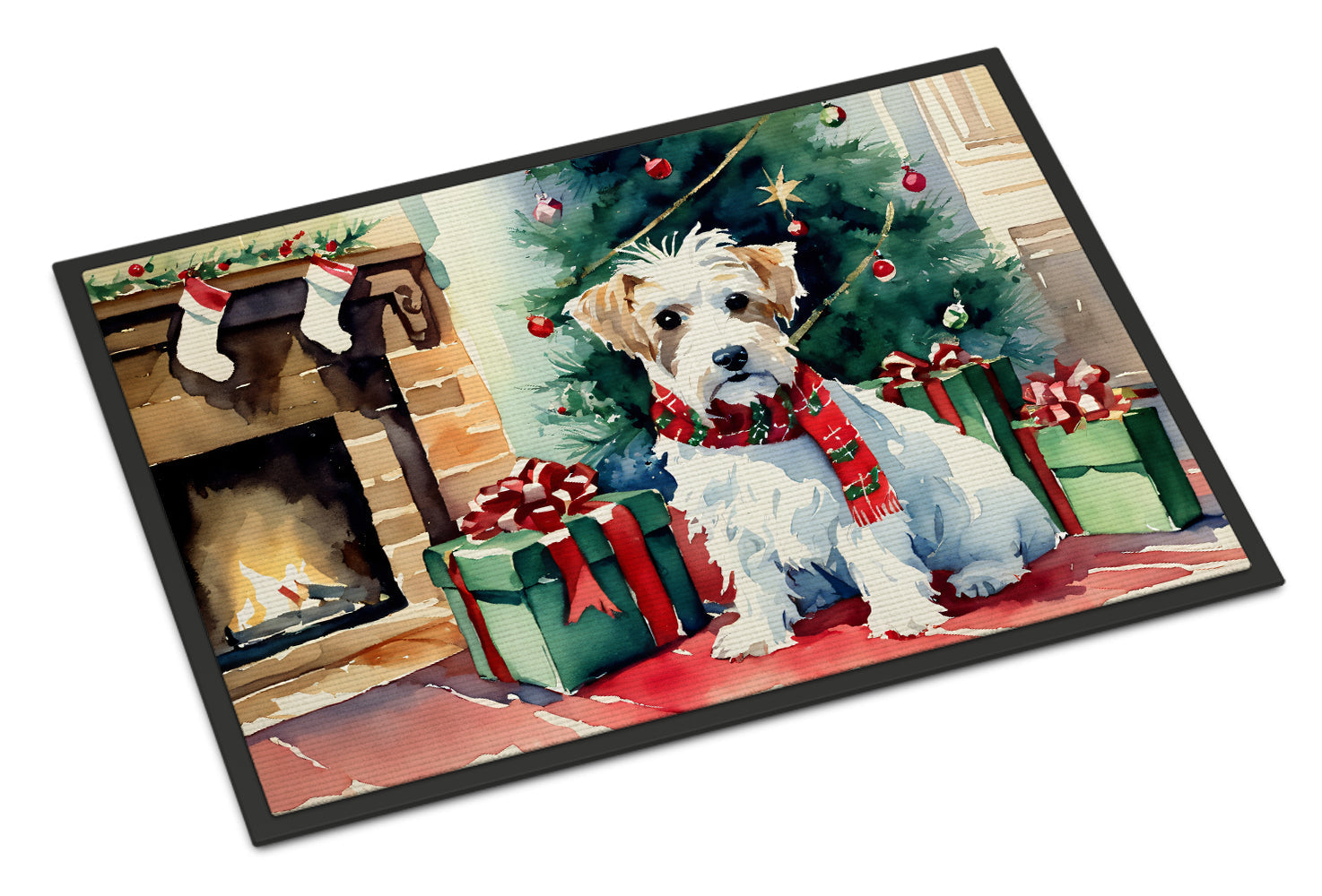Sealyham Terrier Cozy Christmas Doormat Indoor Outdoor 24H X 36W Front Door Mat Rugs for Entryway, Non Slip Washable Low Pile,