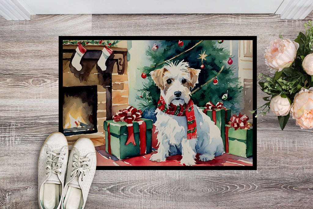 Sealyham Terrier Cozy Christmas Doormat Indoor Outdoor 18H X 27W Front Door Mat Rugs for Entryway, Non Slip Washable