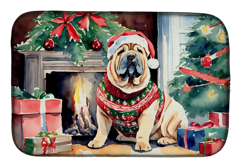Shar Pei Cozy Christmas Dish Drying Mat Absorbent Dish Drying Mat Pad for Kitchen Counter Dish Drainer Mat for Countertop, 14 x 21", Multicolor