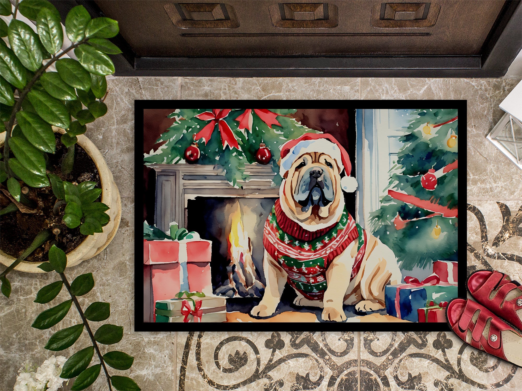 Shar Pei Cozy Christmas Doormat Indoor Outdoor 24H X 36W Front Door Mat Rugs for Entryway, Non Slip Washable Low Pile,