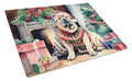 Shar Pei Cozy Christmas Cutting Board Tempered Glass Kitchen Cutting Surface, Heat Resistant Chopping, Non-Slip Feet, Food Prep & Serving