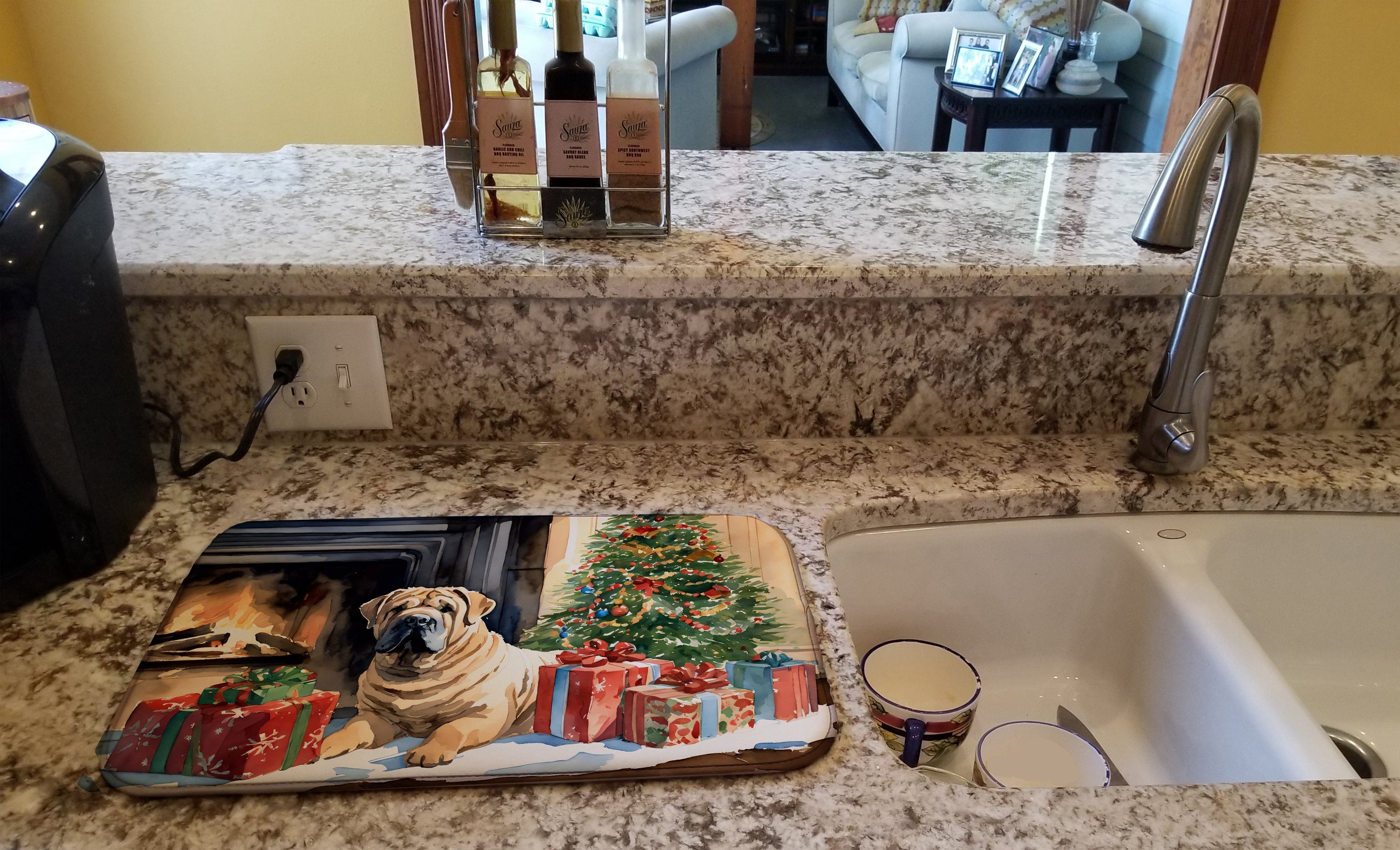 Shar Pei Cozy Christmas Dish Drying Mat Absorbent Dish Drying Mat Pad for Kitchen Counter Dish Drainer Mat for Countertop, 14 x 21", Multicolor