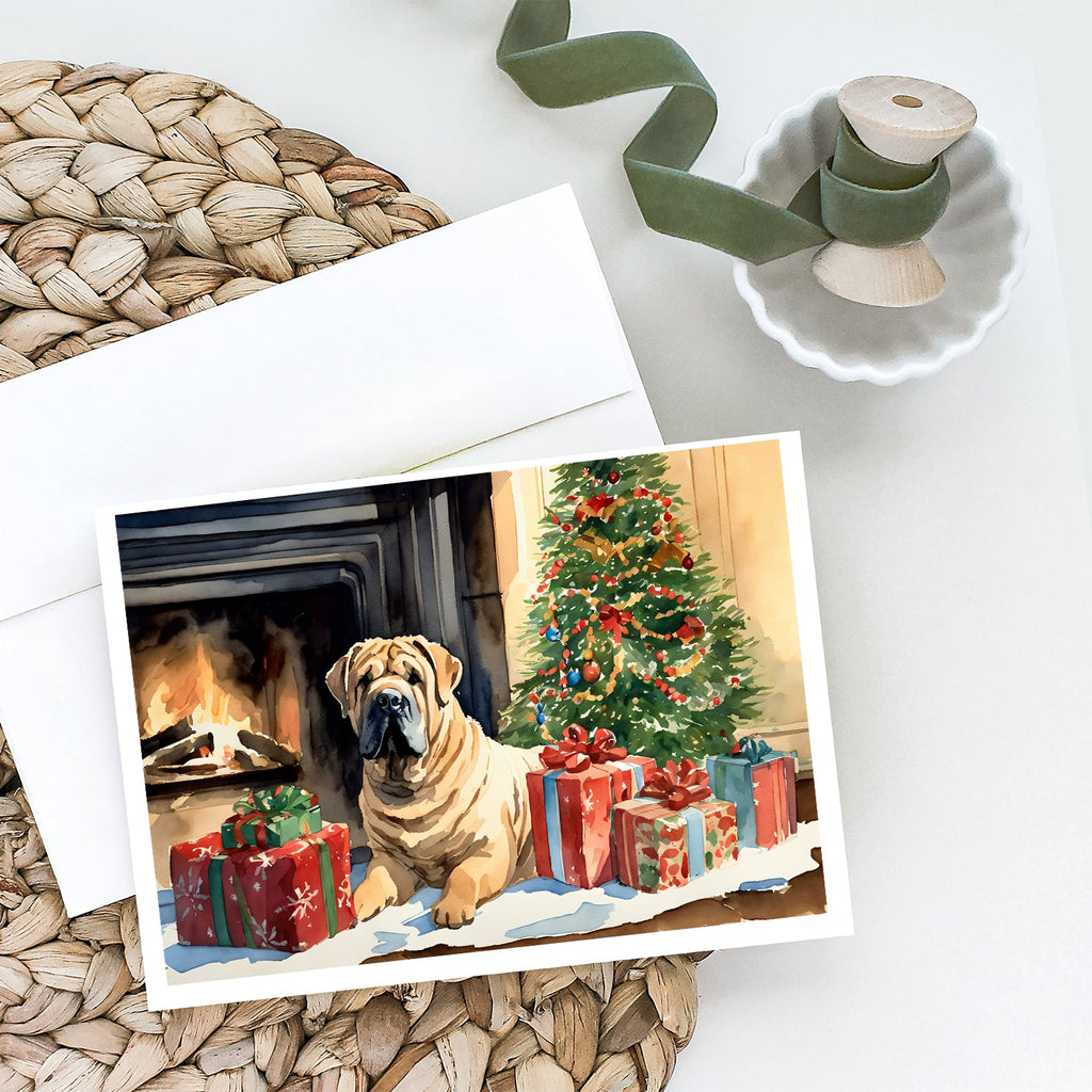Shar Pei Cozy Christmas Greeting Cards Pack of 8 Blank Cards with Envelopes Whimsical A7 Size 5x7