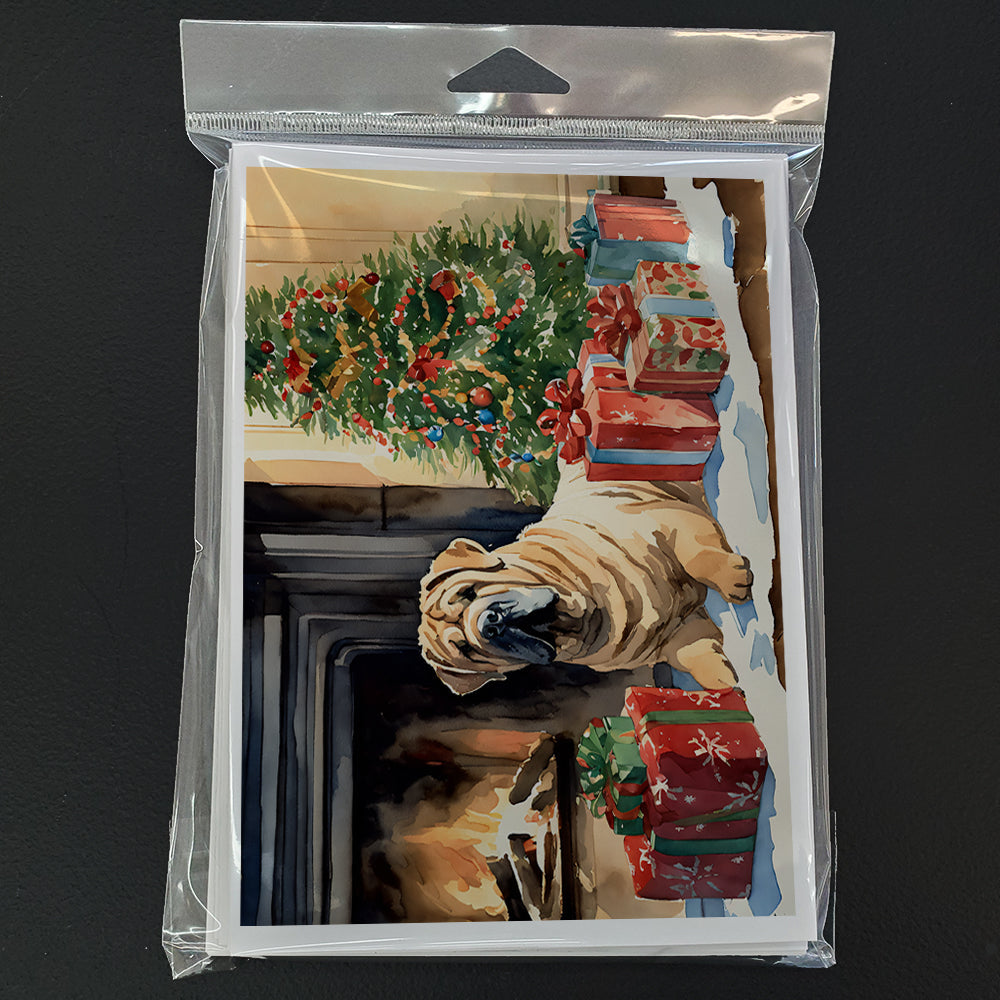 Shar Pei Cozy Christmas Greeting Cards Pack of 8 Blank Cards with Envelopes Whimsical A7 Size 5x7