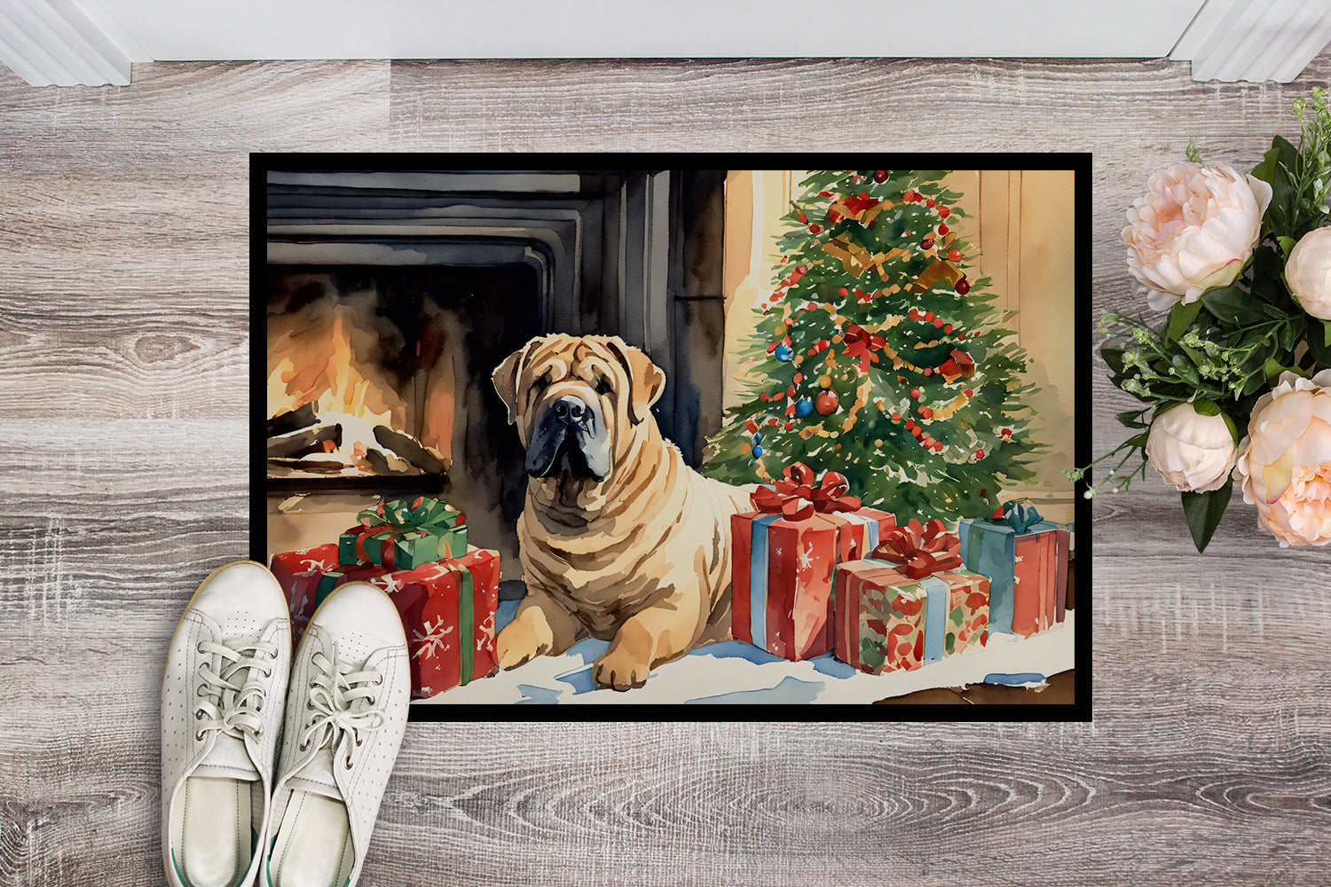 Shar Pei Cozy Christmas Doormat Indoor Outdoor 18H X 27W Front Door Mat Rugs for Entryway, Non Slip Washable